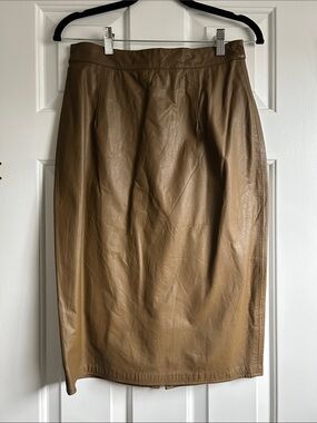 Don’t Stop Vintage Size 12 100% Leather Pencil Skirt in Tan
